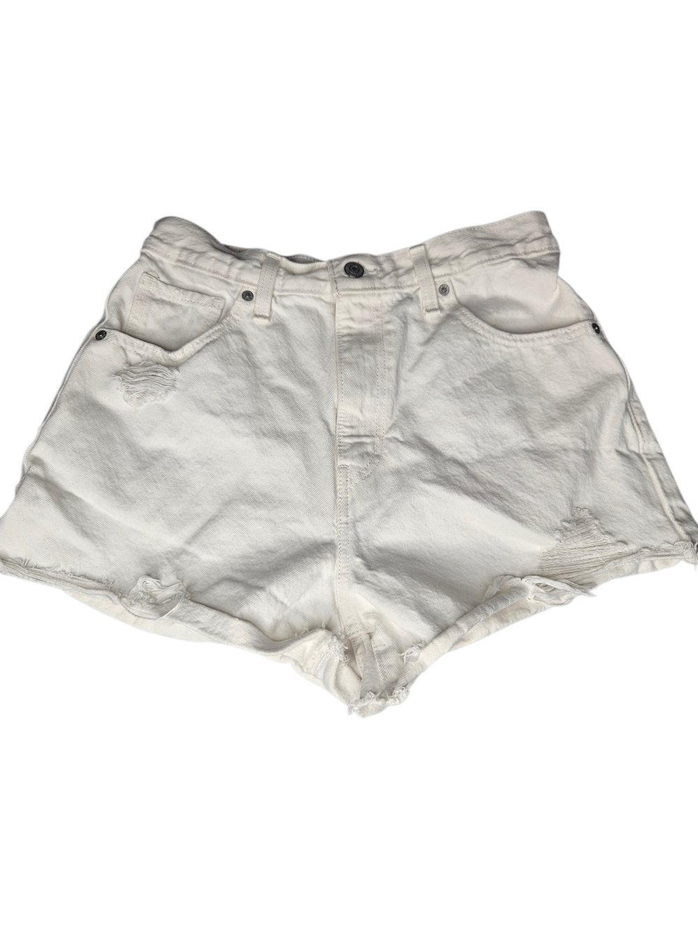 Levi's White High-Rise Distressed Mom Jean Shorts Sz 28 Festival Summer Biker